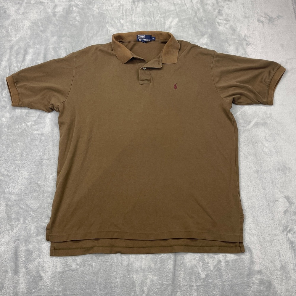 Polo Ralph Lauren Polo Shirt Mens XL Brown Short Sleeve High Low Slit Pony Logo